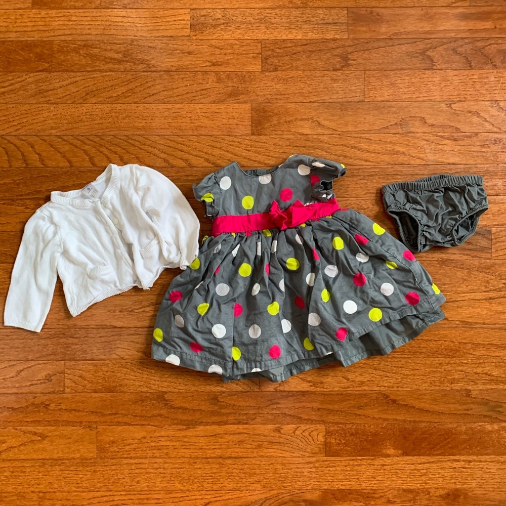 Polka dot dress with jacket and diaper cover